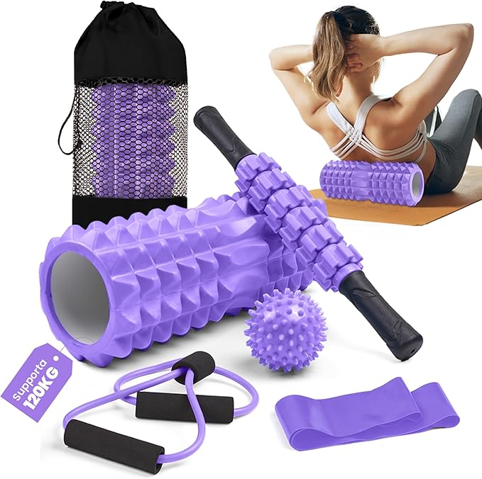 Premium EVA foam roller by Fitnessniches for deep tissue massage, ideal for back and legs, showcasing textured surface.