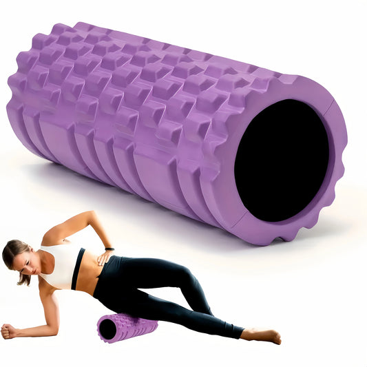 Premium EVA foam roller by Fitnessniches for deep tissue massage of back and legs, featuring a textured surface.