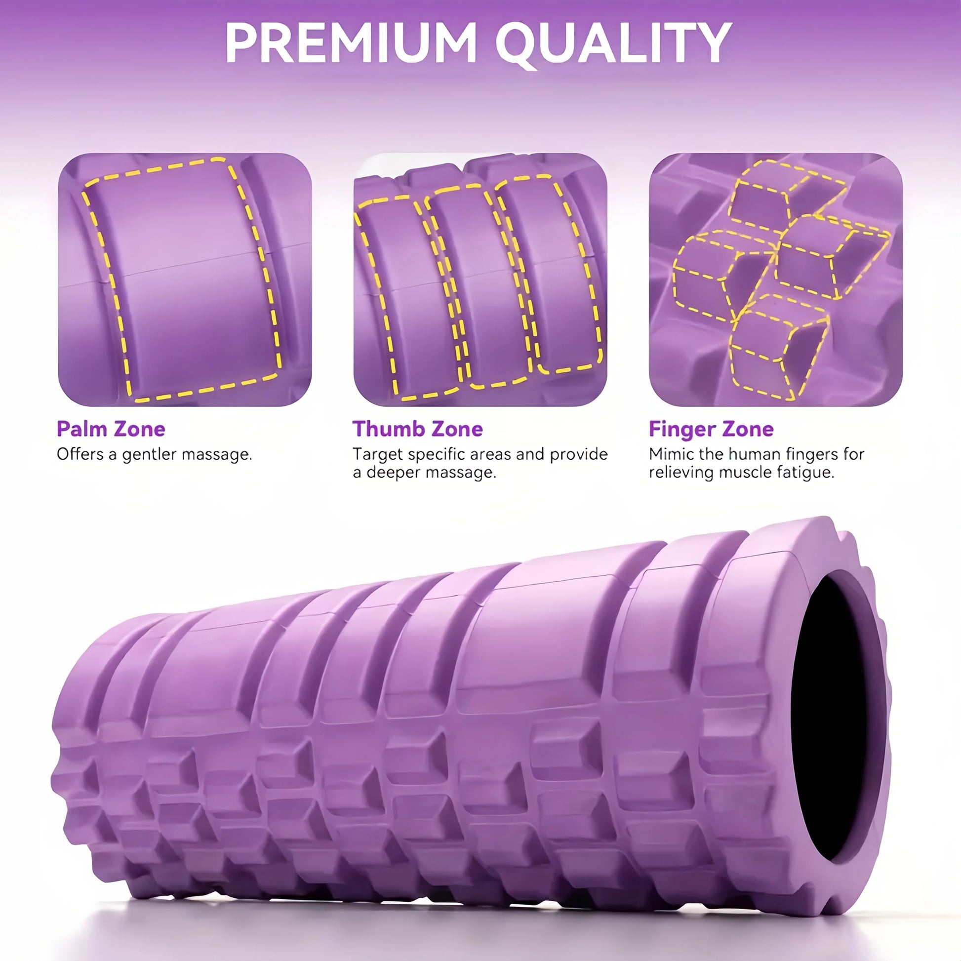Premium EVA foam roller for deep tissue massage, ideal for back and legs, featuring a textured surface for enhanced grip.